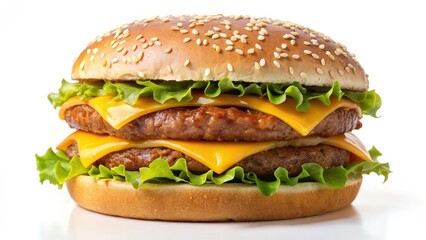 Double Cheeseburger on White Background