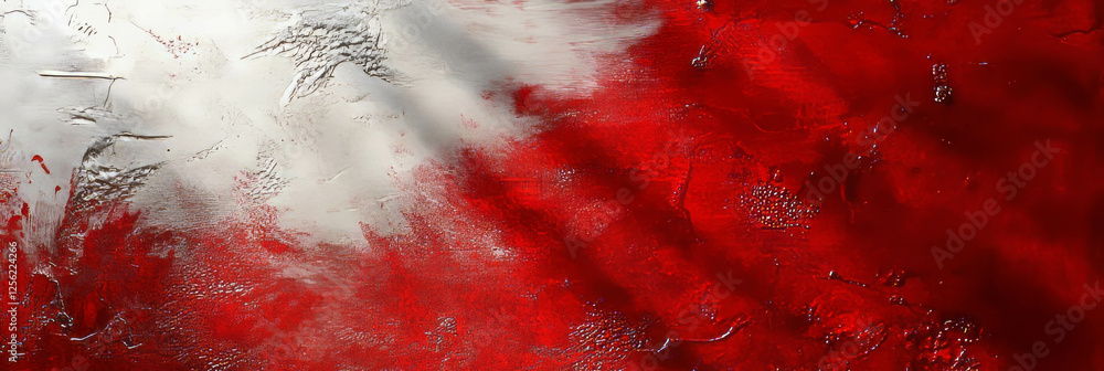 Poster delicate scarlet rays illuminate silver texture, creating a striking visual contrast and depth