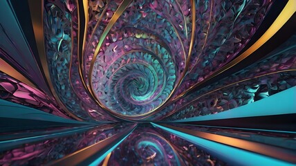Futuristic wallpaper with AI-generated fractal patterns and holographic effects, creating a mesmerizing visual experience for contemporary spaces.

