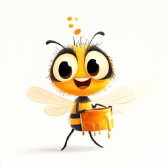 Obraz premium Cartoon Bee Holding Honey Pot (2)