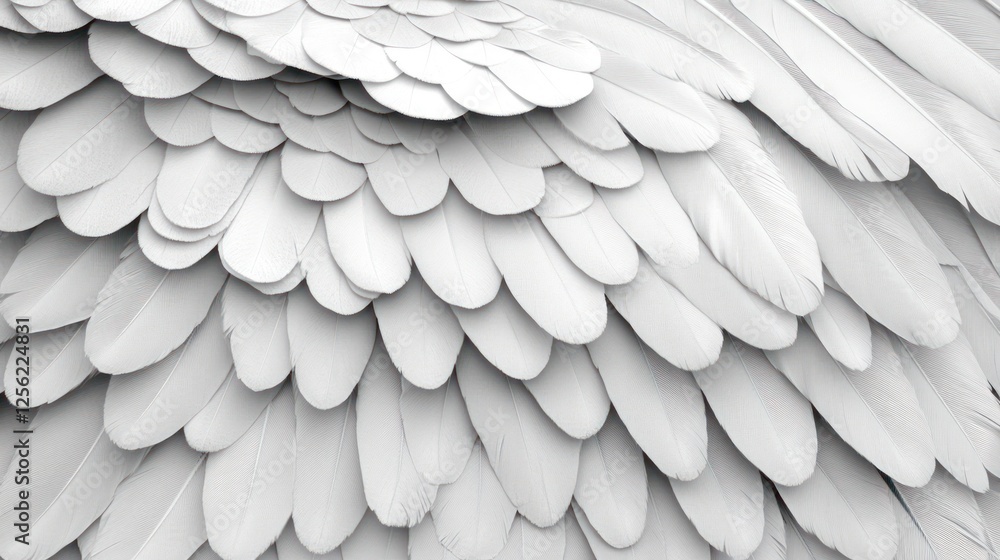 Poster close-up of layered white feathers creating a soft texture