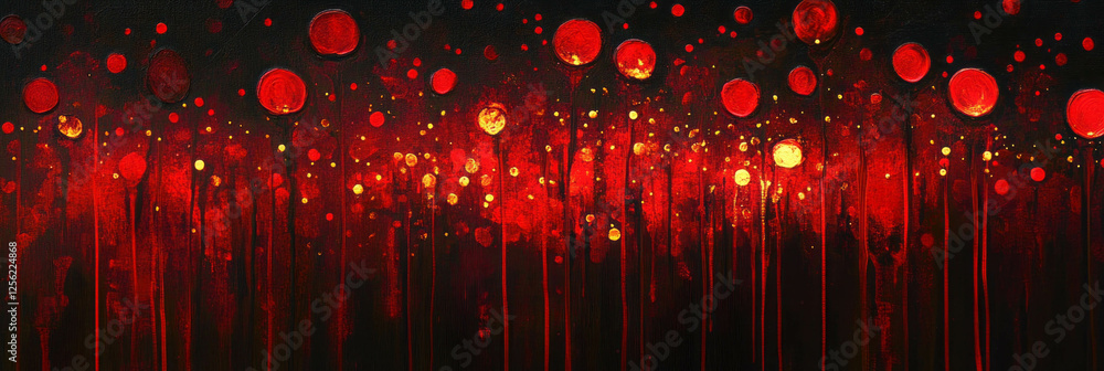 Poster vibrant red flickers create an abstract composition of light and color in a dark setting
