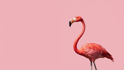Fototapeta premium A Vibrant Pink Flamingo Stands Elegantly on One Leg, Showcasing Its Beautiful Feathers