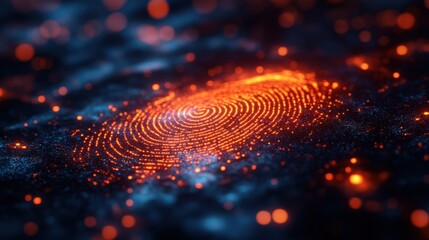 Abstract Fingerprint Pattern Glowing Orange and Blue Digital Data Futuristic Technology Background