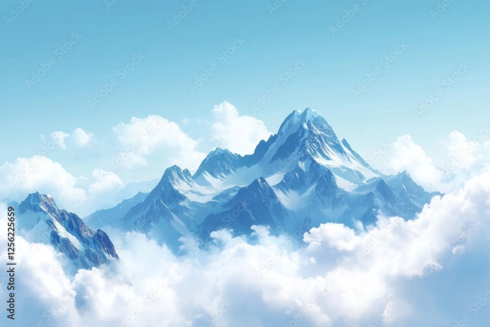 Aufkleber majestic mountain range surrounded by soft clouds under a bright blue sky. generative ai