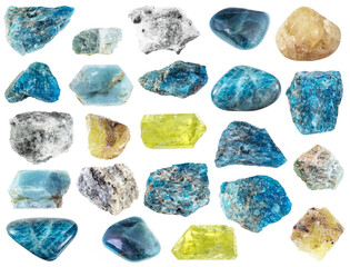 natural specimens of uncut apatite rocks cutout