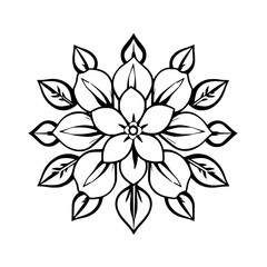 Fototapeta premium Black and White Botanical Mandala. Circular composition of flower and leaf.