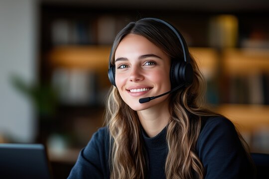 Freundliche Kundenservice-Mitarbeiterin mit Headset

