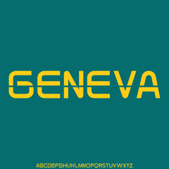 Wide futuristic alphabet typeface display font vector illustration Modern typography style design