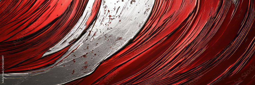 Poster fine scarlet lines with a smooth silver texture creating a striking visual contrast