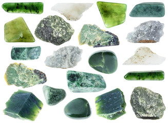 natural specimens of uncut jade rocks cutout