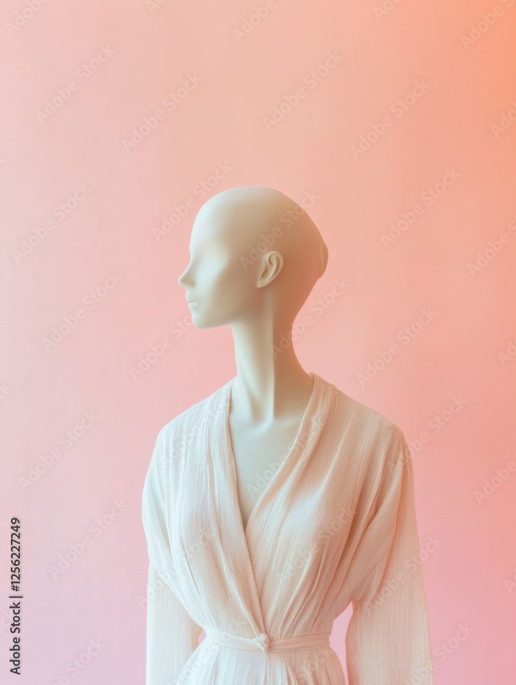 Poster stylish mannequin showcasing modern fashion against a pastel background with ample space for text. g
