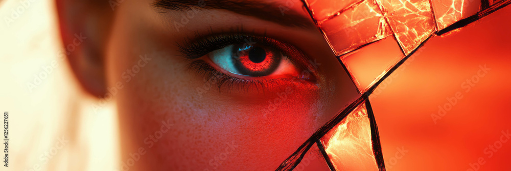 Poster fragmented red flashes create a striking visual effect on a person's eye