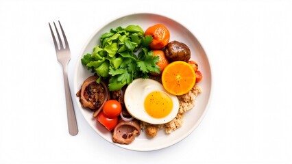 Healthy Breakfast Bowl with Fried Egg, Quinoa, and Colorful Vegetables