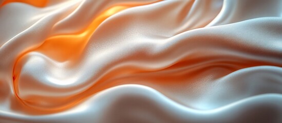 Obraz premium Soft, flowing satin fabric in warm orange and white tones, creating a luxurious backdrop