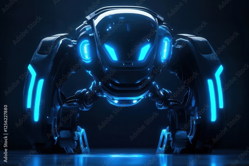 Poster futuristic ai robot with illuminated blue lights . a modern robot featuring bright blue lights, repr