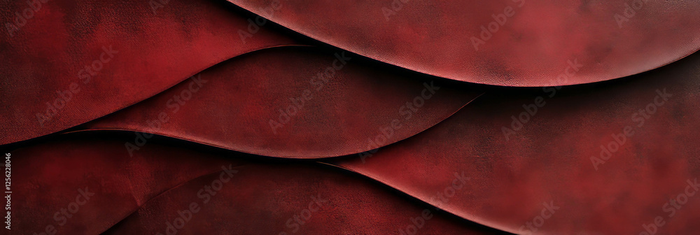 Poster crimson arcs create an elegant overlay texture with gentle curves and shadows