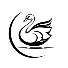 Swan silhouette emblem with a curved frame, showing a swan on water.