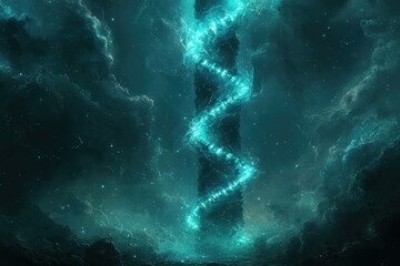 Obraz premium Futuristic dna double helix illuminating the cosmos digital artwork ethereal environment abstract viewpoint science concept