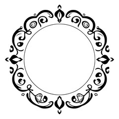 Elegant Black and White Circular Frame with intricate details, ideal for invitations or designs, stylized and simple.
