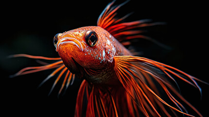 Fototapeta premium Stunning Red and Black Siamese Fighting Fish in Captivating Battle Pose