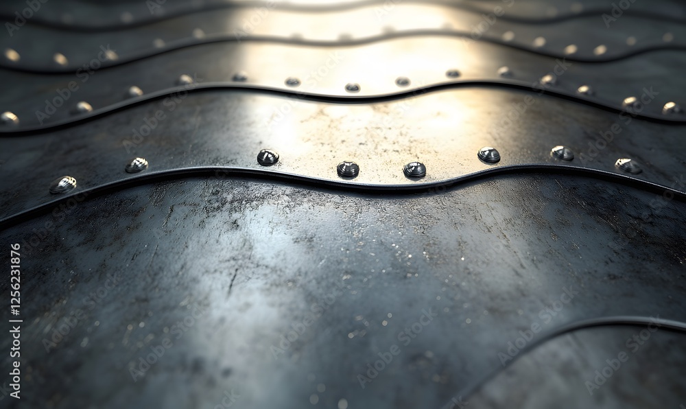 Poster wavy metallic surface with rivets abstract industrial pattern texture design