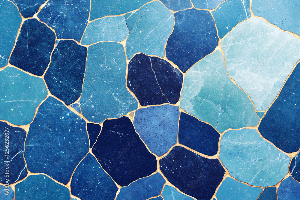 Poster abstract blue mosaic: a captivating abstract background featuring an array of irregular, blue-toned 
