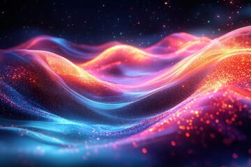 Digital dna helix with intertwined light trails abstract art high fidelity vibrant colors cosmic viewpoint