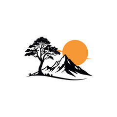 sunset silhouette logo vector line art logo design