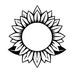 Black and White Sunflower: A monochrome illustration of a sunflower, centered on a white backdrop.