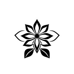 Simplified depiction of a stylized floral mandala, with a black and white color palette on a white background, showing the image's symmetric form and composition.