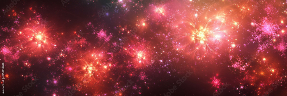 Poster crimson flashes create a vibrant overlay texture in a captivating cosmic display