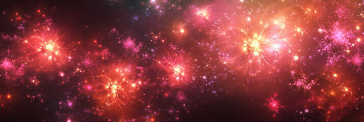 Crimson flashes create a vibrant overlay texture in a captivating cosmic display