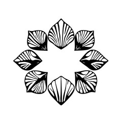 Black and White abstract Mandala of stylized leaves.