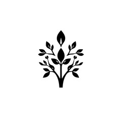 A minimal, symmetrical logo featuring a stylized tree with leaves that evokes a sense of nature, tranquility, and vitality.