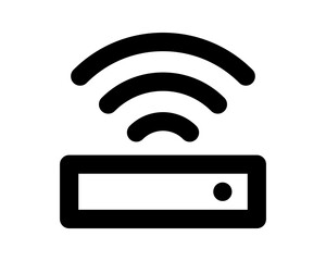 Bold black icon depicting a wifi router emitting wireless signals.  Perfect for websites, apps, or presentations needing a clean, modern tech symbol.