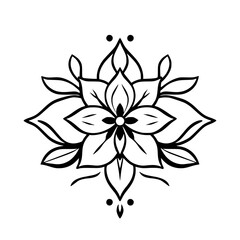 Minimalist Mandala: A symmetrical black and white drawing of a floral motif, showcasing a striking, clean, and modern aesthetic.