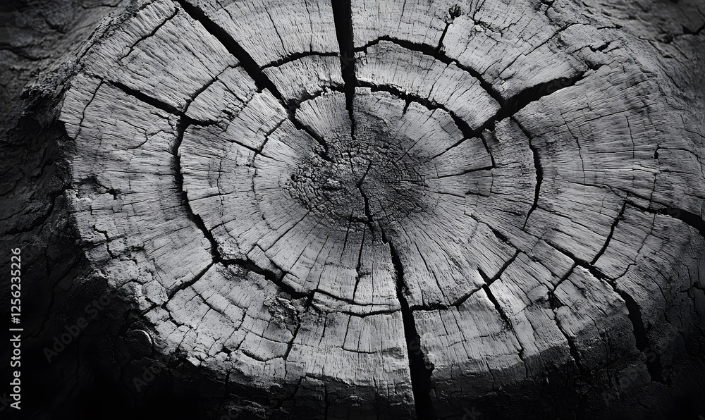 Aufkleber monochrome close-up of a tree stump with distinct cracks and textures