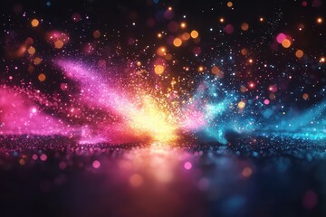 Obraz premium Dynamic burst of glowing sparks vibrant neon colors abstract art digital environment high fidelity concept