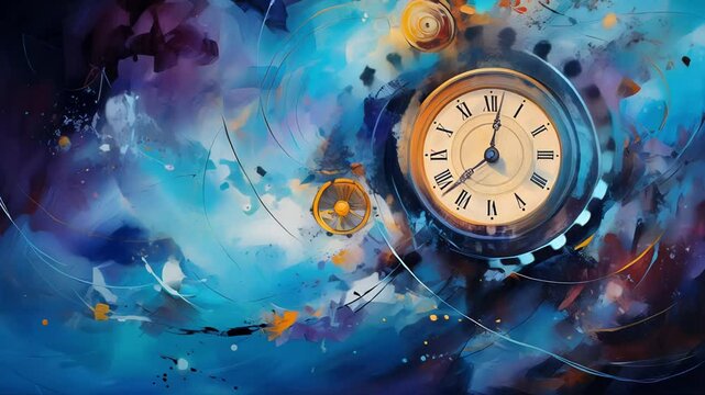 Vibrant clock explodes into colorful abstract swirl of time and motion