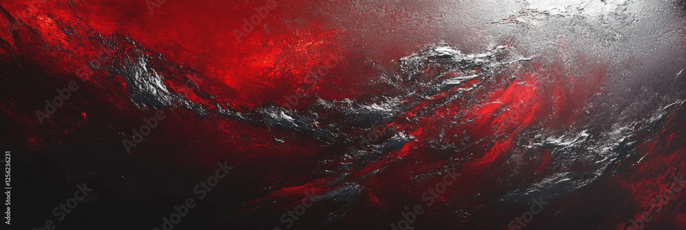 Poster soft scarlet glows illuminate a textured silver surface in an abstract composition