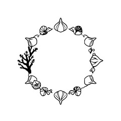 Mixed Media. Depiction of a decorative wreath with floral elements.