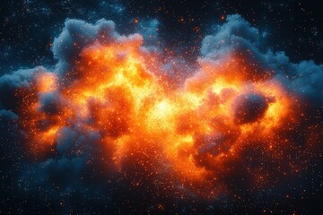 Naklejka premium Dynamic explosion of glowing particles cosmic space abstract art dark environment high fidelity visualization