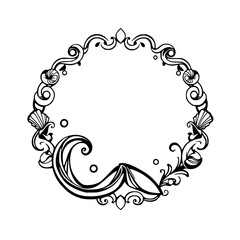 Circular illustration of a black and white frame.