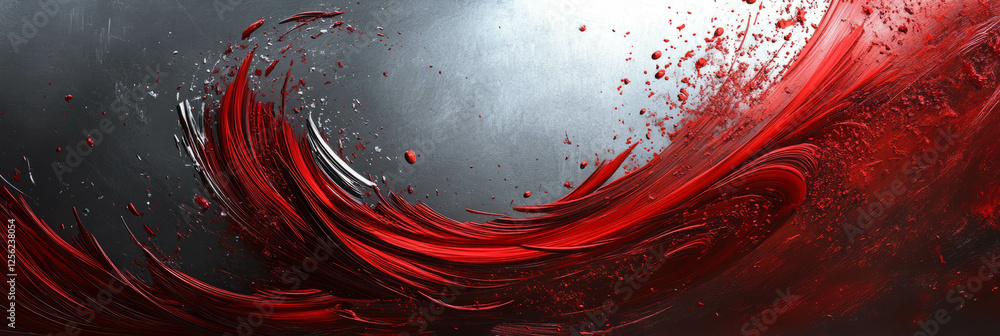 Poster swirling red sparks create dynamic patterns against a silver backdrop