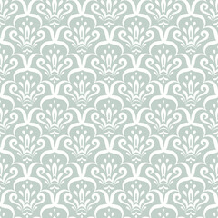 seamless pattern with damask design. Background with stylized floral and scroll elements in elegant manner for textile, wallpaper, wrapping, linen. Classic refined backdrop in oriental style.