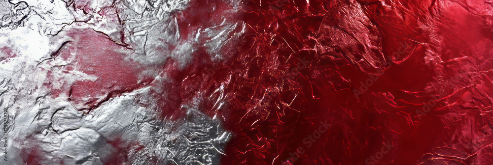 Poster crimson glows contrast with silver textures creating an abstract visual experience