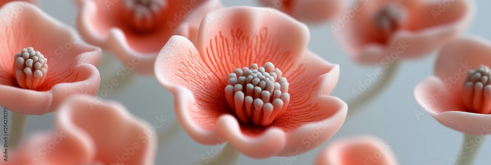 Poster delicate tiny poppy blooms in soft hues arranged elegantly for display