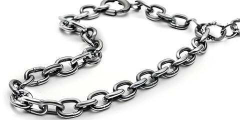 Obraz premium Shiny Metallic Chain with Interlocking Links on White Background 