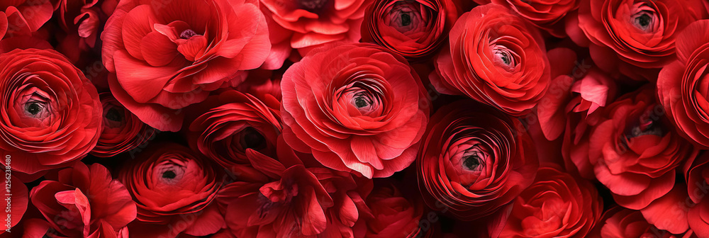 Aufkleber tiny red ranunculus flowers bloom with dense petals in a vibrant display of color